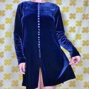 Vintage 90s navy velvet buttoned slit long sleeve mini dress 🌀